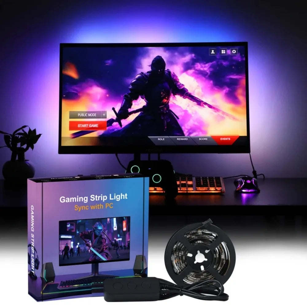 RGB Gaming Lights Strip Monitor Backlight LED Display Sync PC Atmosphere Screen APP Music Synchronization Decor Game Room Party