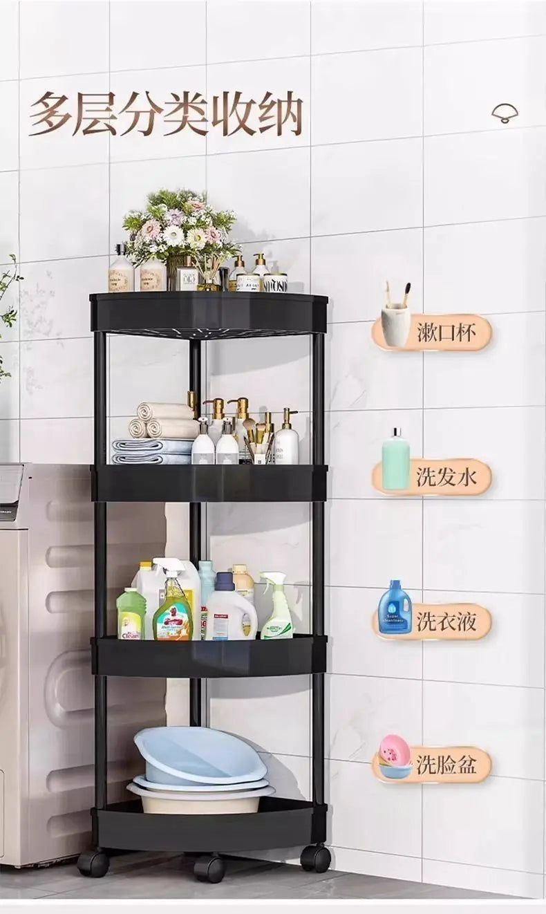 Kitchen Storage Organizer Bathroom Corner Cabinet 3/4/5 Tier Rolling Cart Storage Shelf Rolling Storage Cart Organizers Shelves