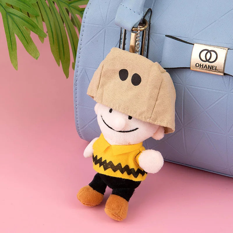 Snoopy Charlie Plush Doll Anime Doll Face Masked Keychain with Hood Plush Doll Pendant Cartoon Cute Children Birthday Toy Gift