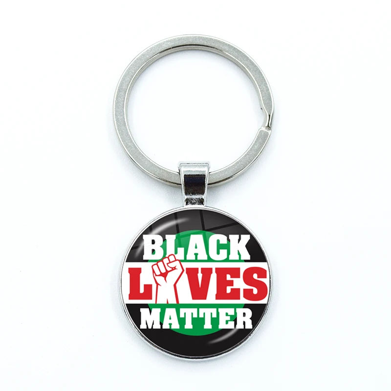 I CAN'T BREATHE George Floyd Keychain American Protest Black Lives Matter Glass KeyRing Bag Car Key Chain Holder Charms Jewelry