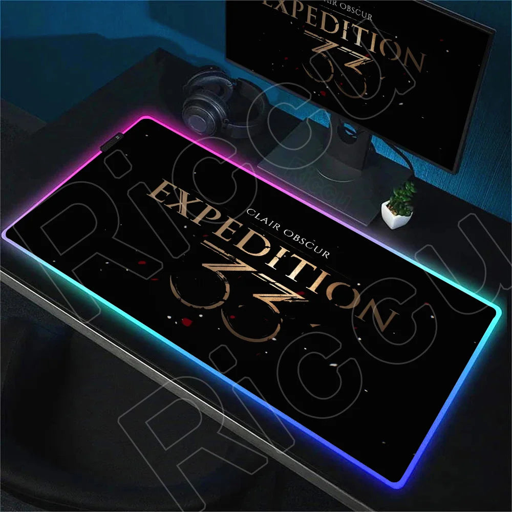 RGB Mousepad Hot Game Clair Obscur Expedition 33 Mouse Pad LED Luminescence Keyboard Deskmat Large Gamer Mice Rug With Backlight