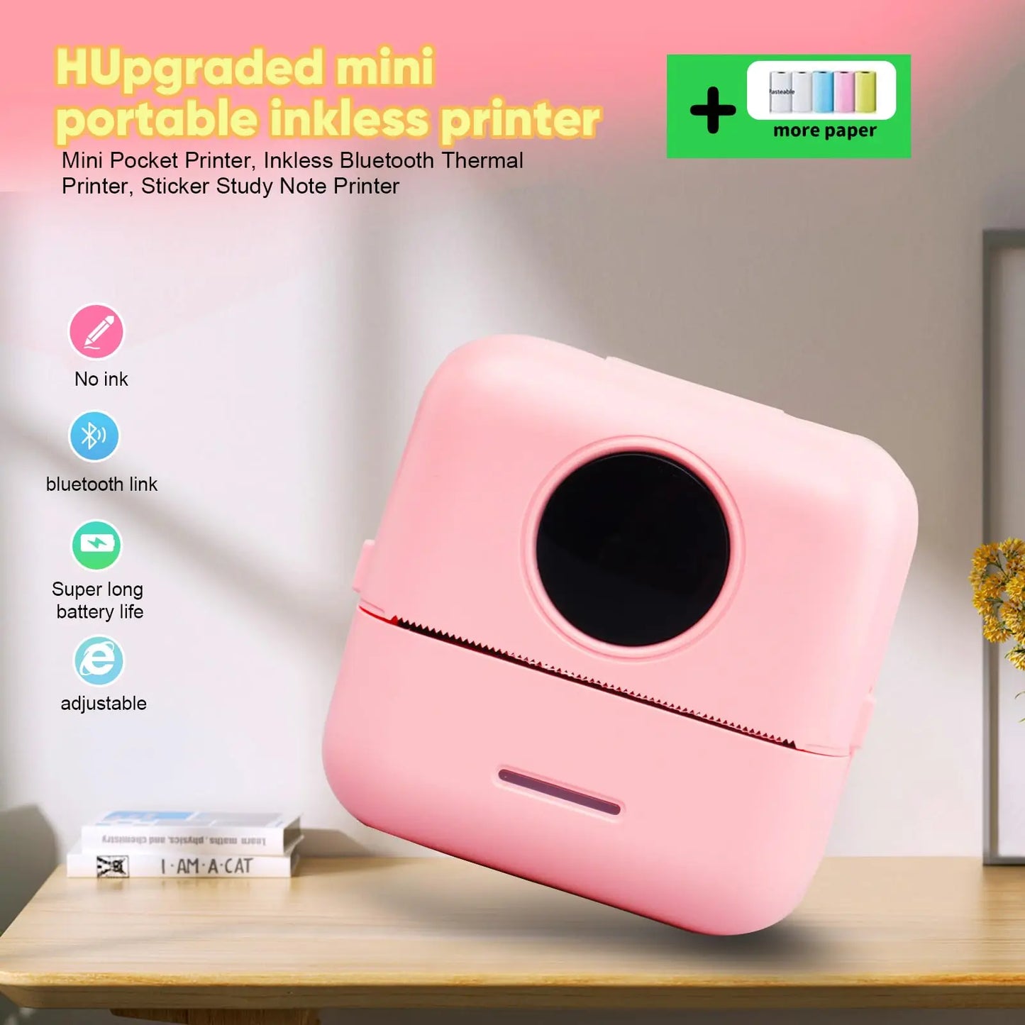 [Mini Portable Printer] Mini Portable Thermal Printer | 13 Rolls | Print Pictures, Photos, Labels, Text, To-Do Lists | 57*25mm