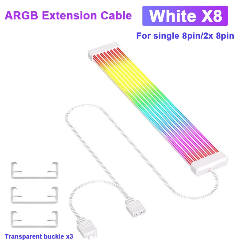 Zezzio ARGB Light Strip Neon Line PC Case Decoration 8Pin Graphics Card 24Pin Motherboard Luminous DIY RGB Computer Lamp Strip