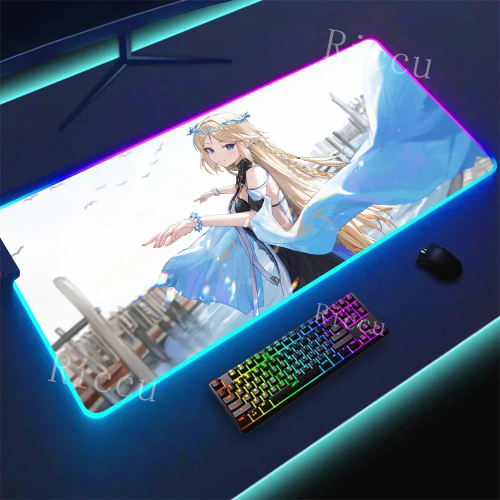 RGB HD Cartethyia Wuthering Waves MousePad Game Laptop Play Mat Extra Large Kawaii Non-slip MousePad Gaming Accessories E-Sports