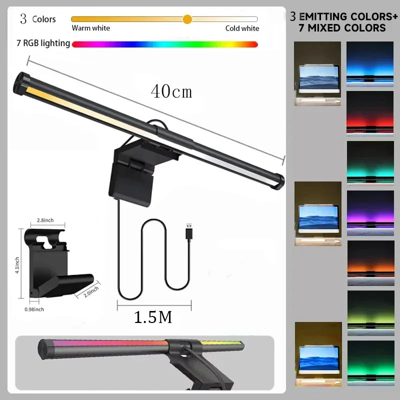 RGB Monitor Light Bar LED PC Screen Hanging Light Atmosphere Night Backlight Dimming Table Lamp For Study/Work/Game Lighting