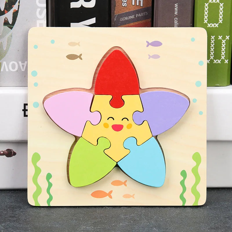 Baby High Quality 3D Wooden Puzzles Educational Cartoon Animals Early Learning Intelligence Puzzle Game Toys for Children