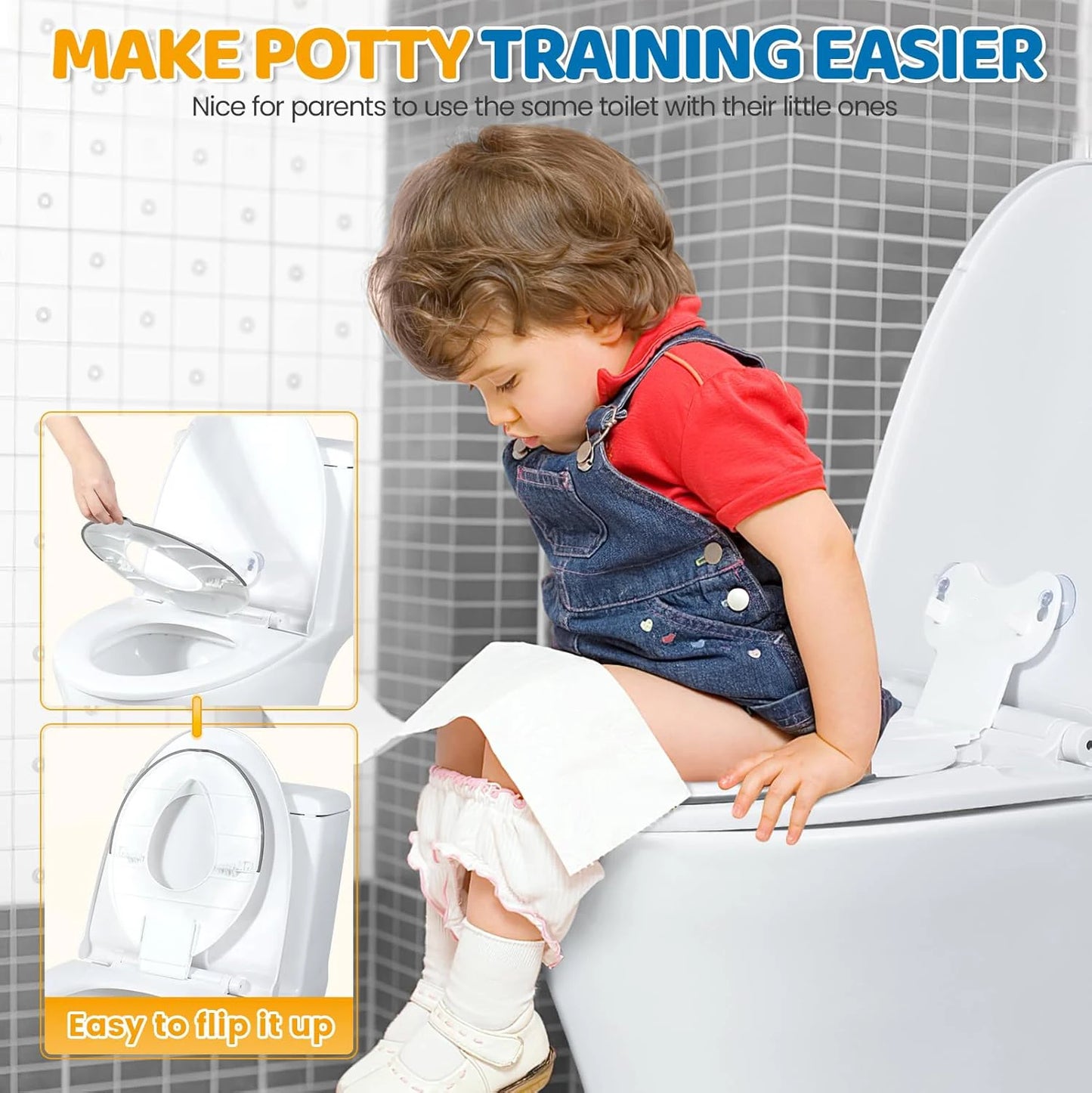 Foldable Toilet Seat For Children, Flip & Sit Potty Seat, Attaches to Toilet Securely, Space Saving Design Fits Most Toilets