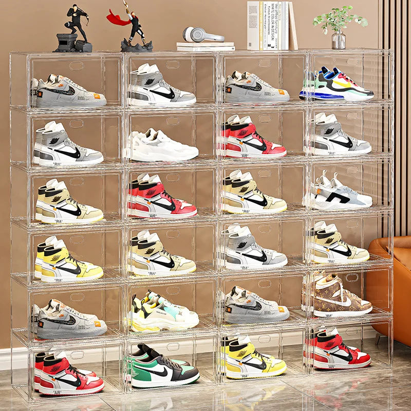 New Thickened Transparent Acrylic Shoe Box With Magnetic Flip Cover Dustproof Storage Box Multi-Layer Stackable Combinatio