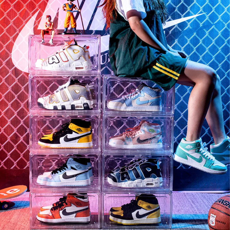New Thickened Transparent Acrylic Shoe Box With Magnetic Flip Cover Dustproof Storage Box Multi-Layer Stackable Combinatio