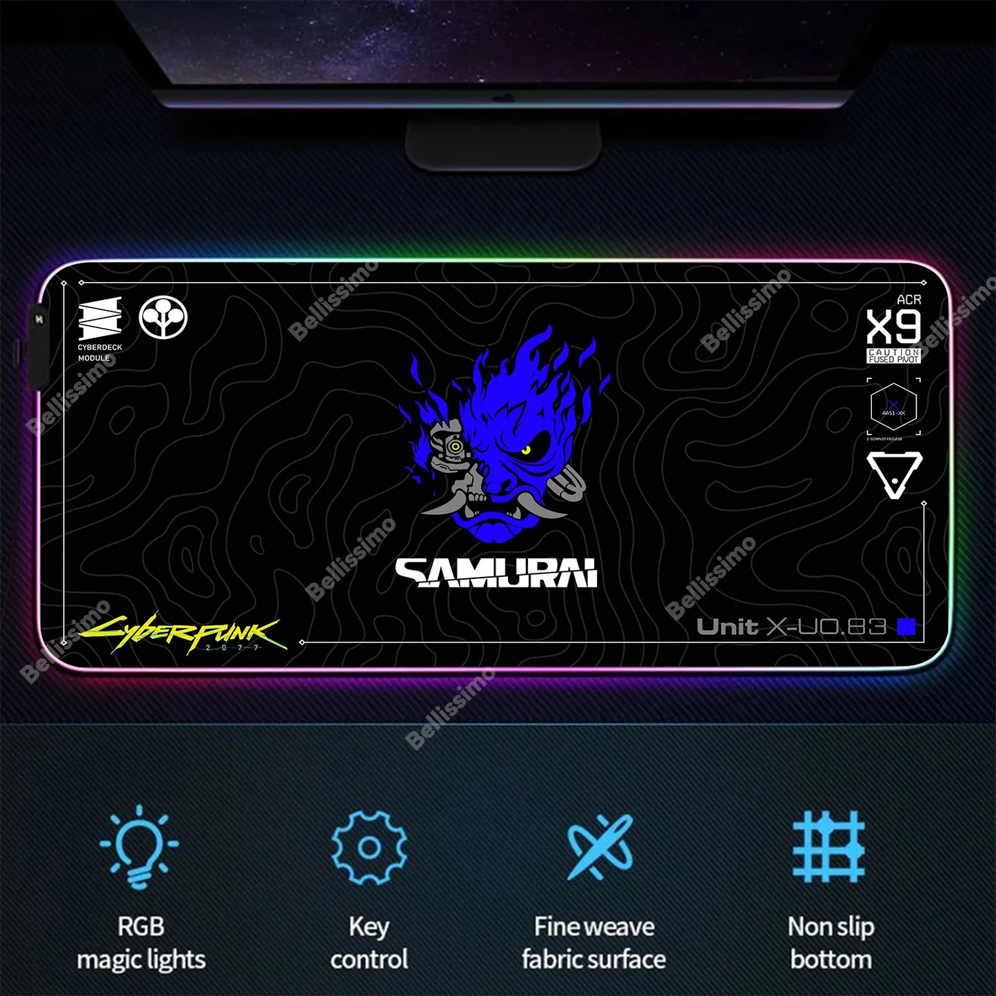 RGB Gaming Cyberpunks Mouse Pad XXL Computer Gamer Large Led Mousepad Ghost Head Desktop Decoration WOW Deskmat Wit Backlit