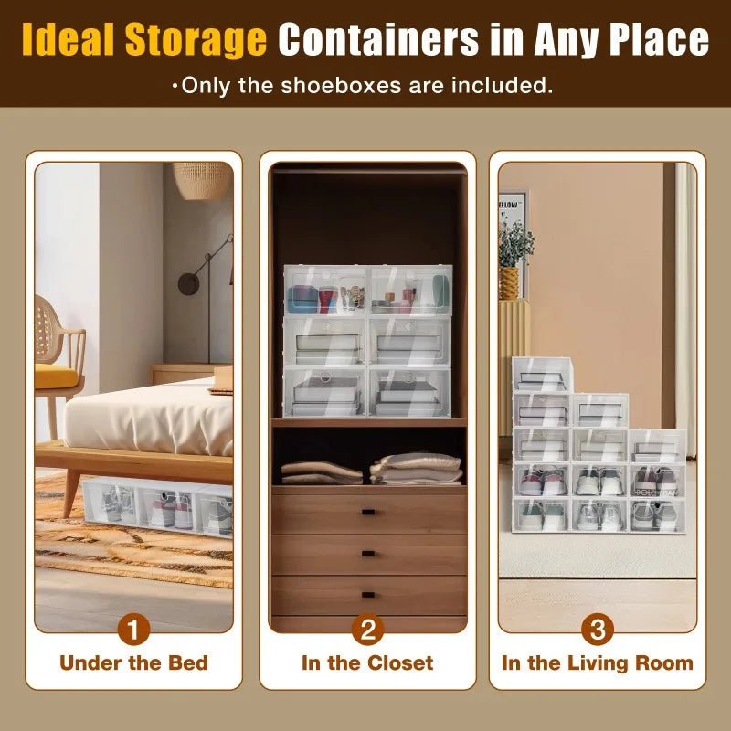 Foldable Storage Home Clear Organizer Rack Plastic Shoe Box Set White New shoe cabinets  shoes storage rack