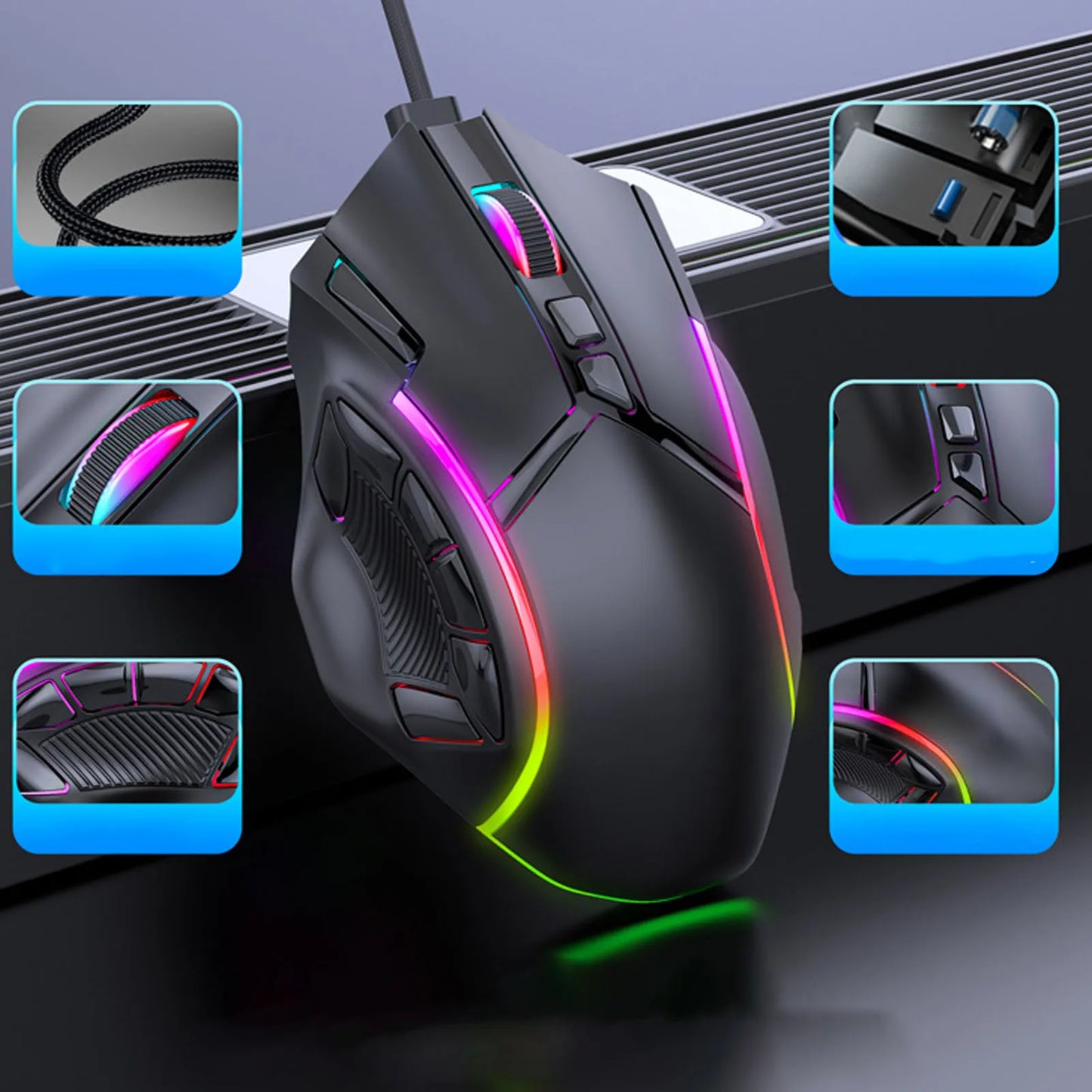 Gaming Mouse RGB Wired 12800DPI 12 Keys Macro Definition Computer Replacement Accessories