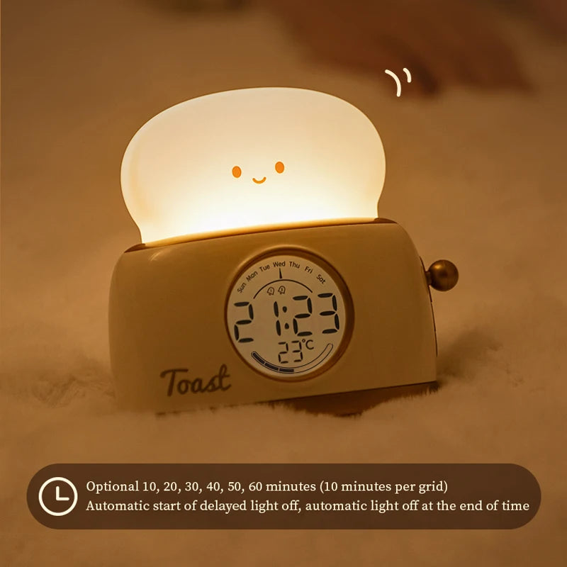 Night Lights Alarm Clock Wake Up LED Nightlight Creative Bedsides Desk Lamp Indoor Lighting Timing USB Dimmable Light Kids Gifts
