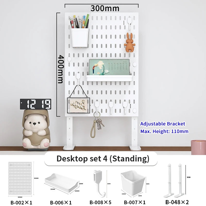 Office Desktop Storage Pegboard: Height-Adjustable Vertical Storage Rack (For Stationery Storage And Decorative Figurine Display