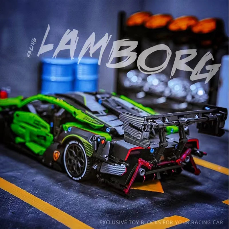 MOC Technical Green Racing Car Building Blocks Set  Model Kit DIY Assembly Bricks STEM Educational Toys Kids Birthday Gift