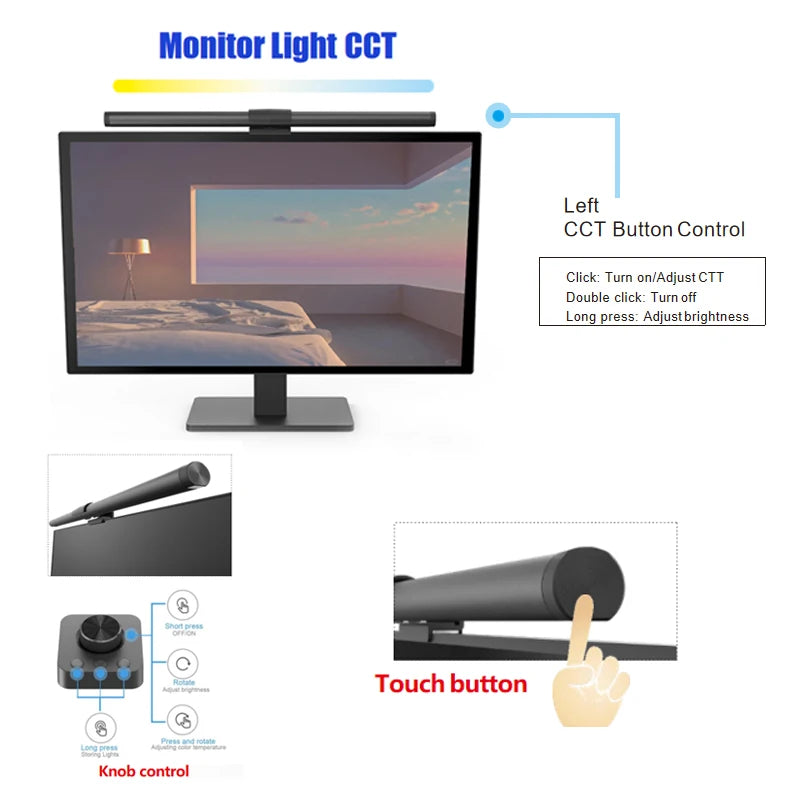 LED Monitor Light Bar Computer Screen Hanging Lights RGB  Atmosphere Table Lamp For Work Study Read Gaming Dimming Lighting 44cm