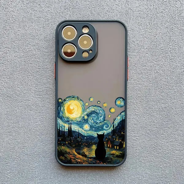 Artistic Black Cat Starry Night Phone Case For iPhone 17 15 14 13 12 11 Pro Max 12 16 Mini XS X XR 14 15 Plus Shockproof Shells