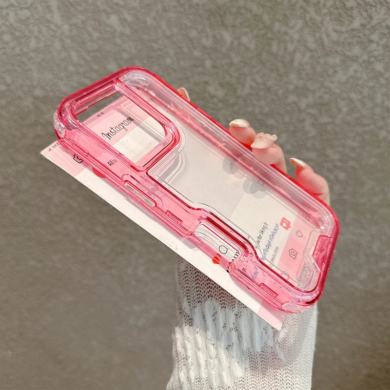 3 in 1 Transparent Heavy Duty Armor phone case for iPhone 17 16 15 14 13 12 11 Pro Max Air Plus full shockproof hard back cover