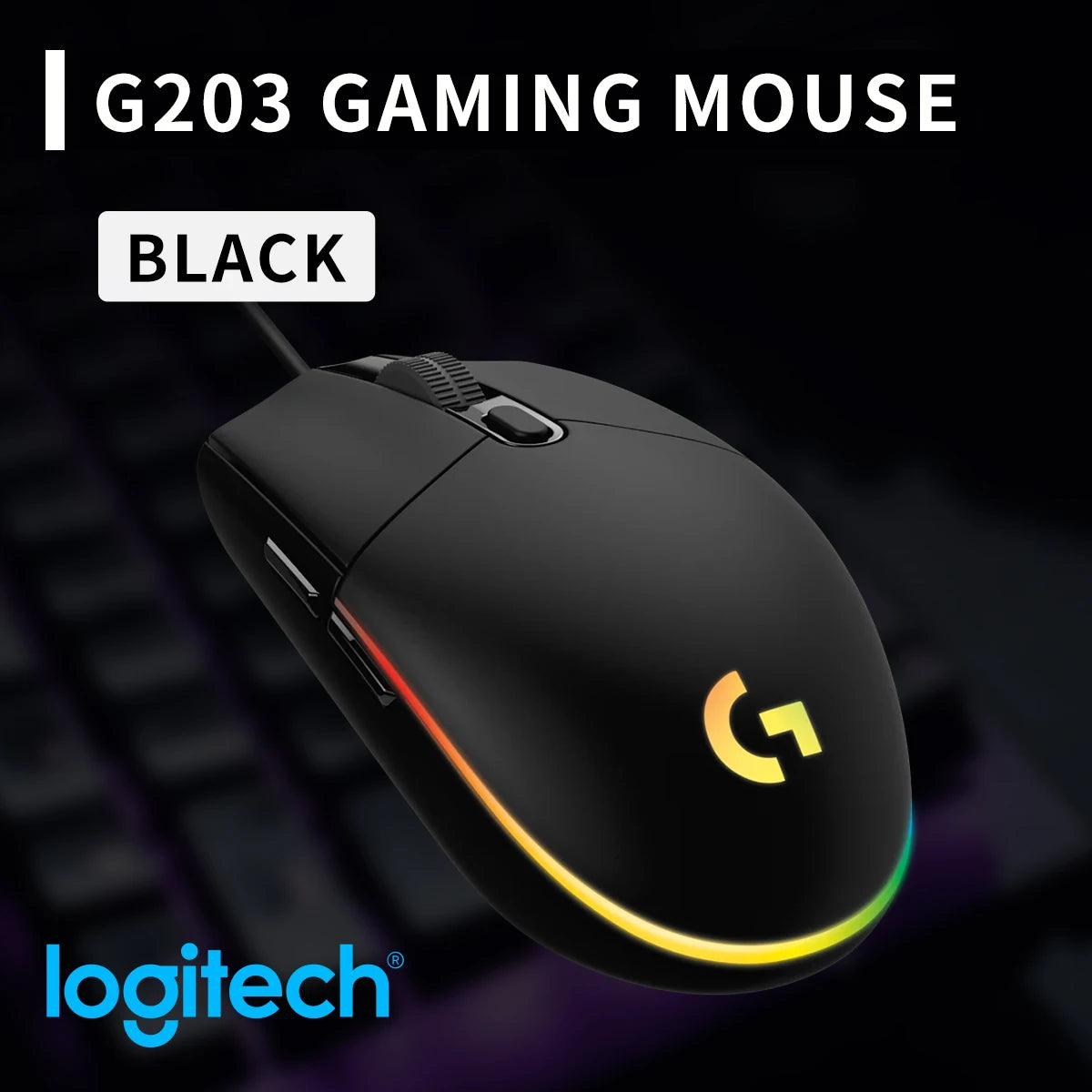 Official Logitech G203 Mouse for Gaming, Lightsync RGB with 3 Zones, 25G Acceleration, 200 IPS Tracking Speed