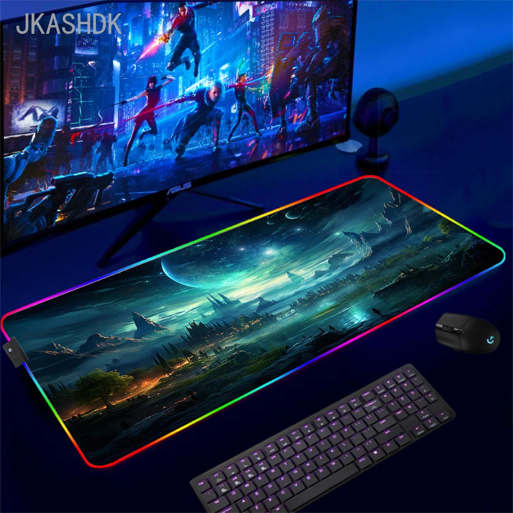Gaming Cool Mouse Pad with Backlight Mouse Carpet Huge Rugs Rgb Mat 50x100cm Rubber Mat Landscape Led Pc Gamer Speed Desk Mats