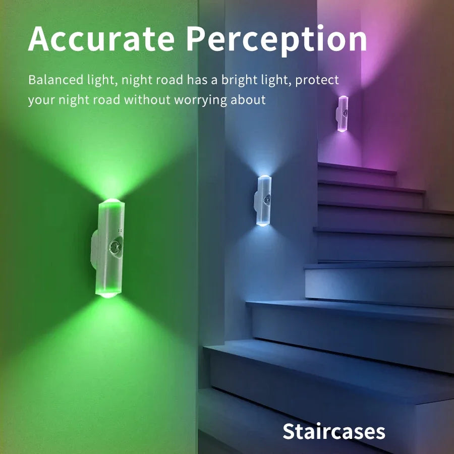 RGB Gradient Ambient Light Rechargeable LED Night Light Motion Sensor Wall Sunset Lamp Dimmable Magnetic Closet Bedroom Lamps