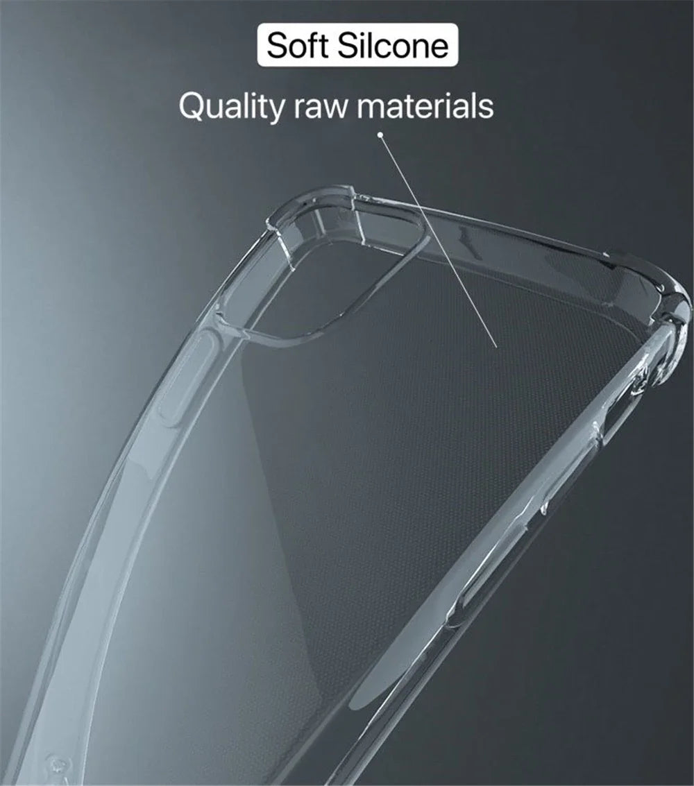 Transparent Shockproof Phone Case For iPhone 17 16 15 Pro Max 14 13 12 With Ring Hole Clear Four-Corner Airbag Soft Bumper Cover