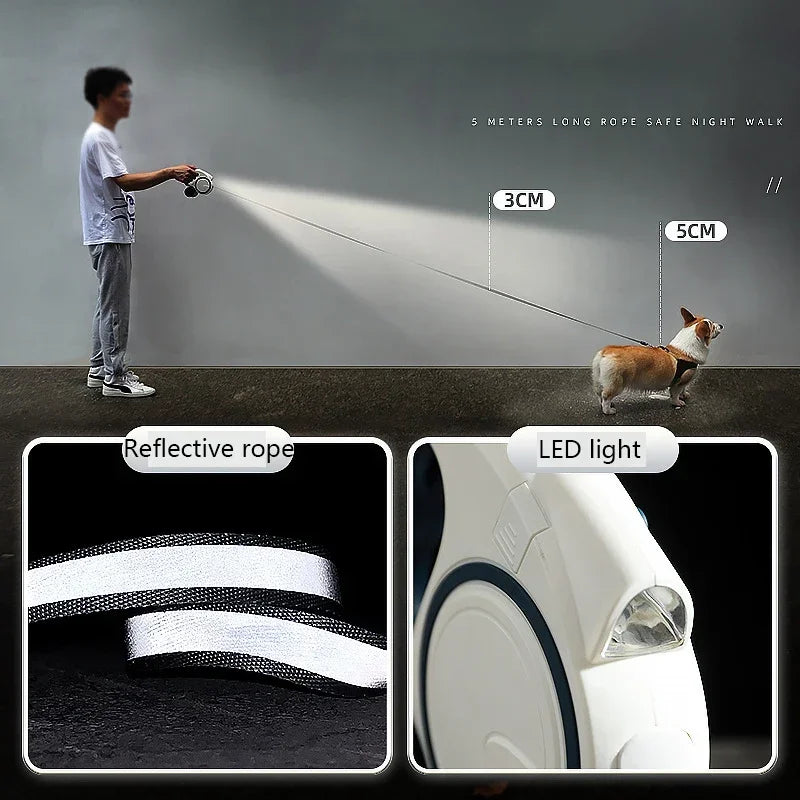 5m LED Dog Leash Automatic Telescopic Dual-color Dog Leash  Dog Walking Pet Supplies  Beautiful Fashionable and Multi-color