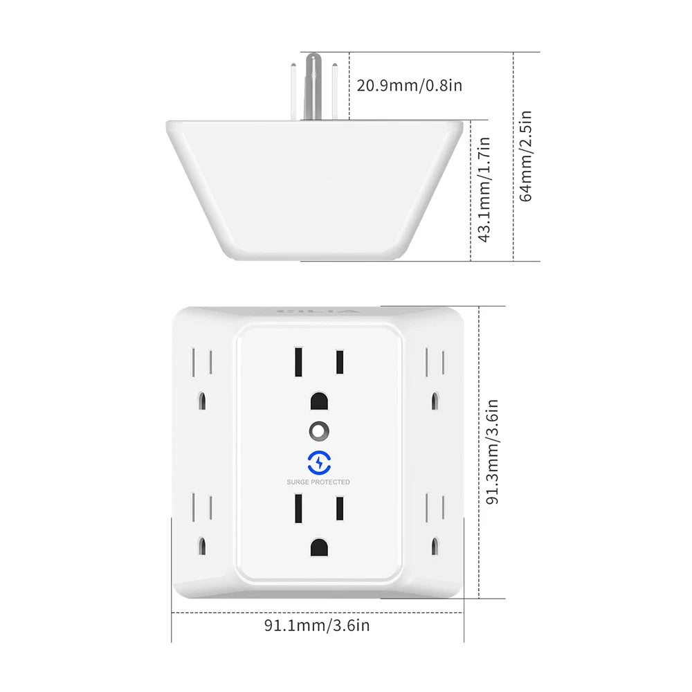 Surge Protector,Wall Plug ,Power Outlet Multi-Purpose Socket with Standard Grounding US Standard Power Extension，2USB,1Type-C