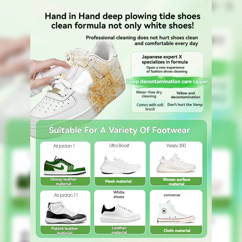 Shoe Cleaner Foam with Brush Head - Gentle No Water Cleaning for White Shoes, Home & Travel Use