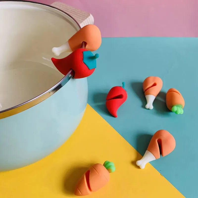 Cute Silicone Pot Lid Anti-spill Rack Heat-resistant Anti-Overflow Stoppers Pot Cover Lifter Holder Creative Kitchen Tool Gadget