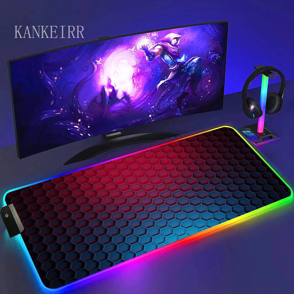 Geometry Large RGB Gamer Mousepad With Backlight Mouse Mat Gaming Mousepads LED Keyboard Mats Luminous Desk Pads Mouse Pad PC