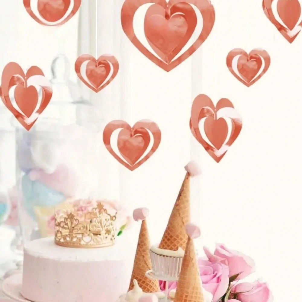 3D Red Heart Garland Valentines Day Decor Love Heart Hanging String Garland Wedding Anniversary Birthday Party Supplies