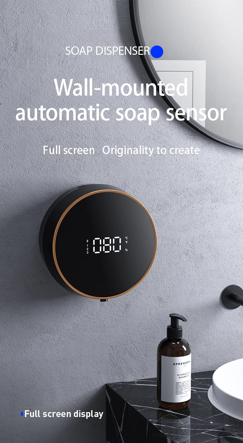 Touchless Automatic Sensor Soap Dispenser Foam Type-C Charging Smart Induction Hand Washer with Temperature Digital Display