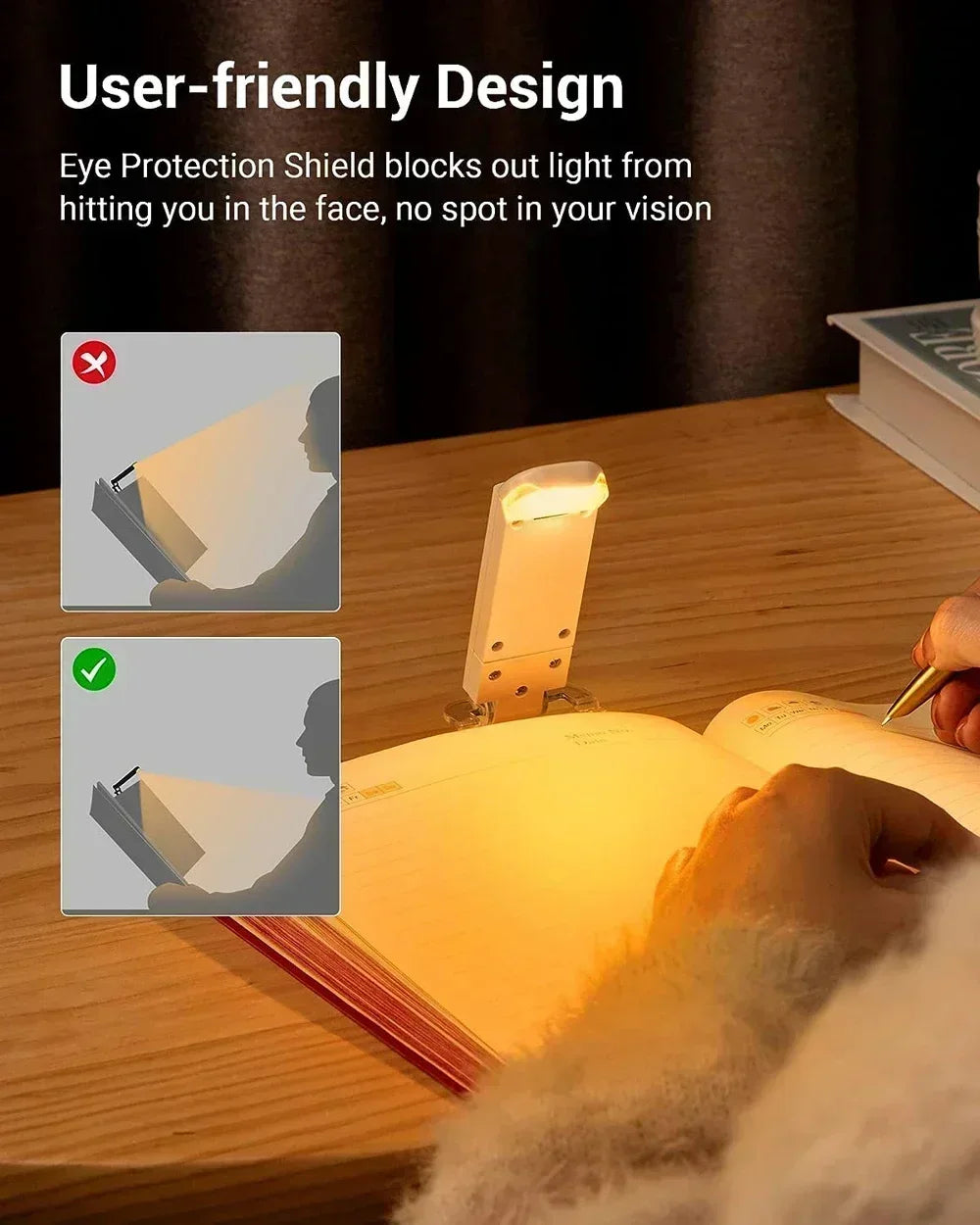 Book Light Brightness Adjustable for Eye-Protection USB Rechargeable LED Clip on Portable Bookmark Light for Reading in Bed Car