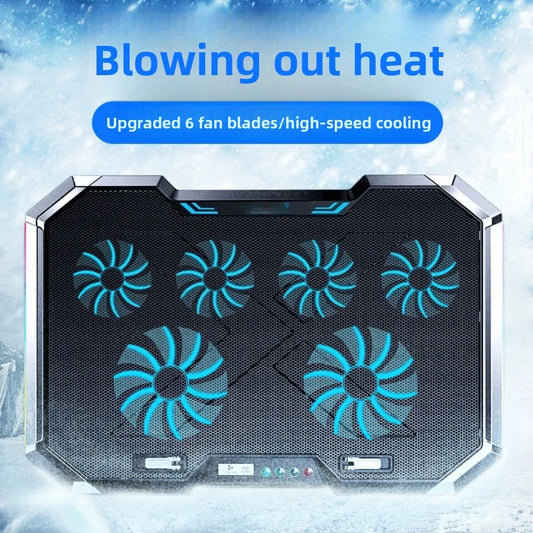 17 inch gaming laptop cooler, 6-fan LCD screen, two USB ports, 1500RPM laptop cooling pad, RBG luminous laptop stand