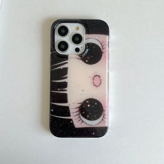 Dreamy INS Glittering Big Eyes Comic Girl Lovely Phone Case for iPhone 17 16 15 14 11 12 13 Pro Max Plus Back Cover