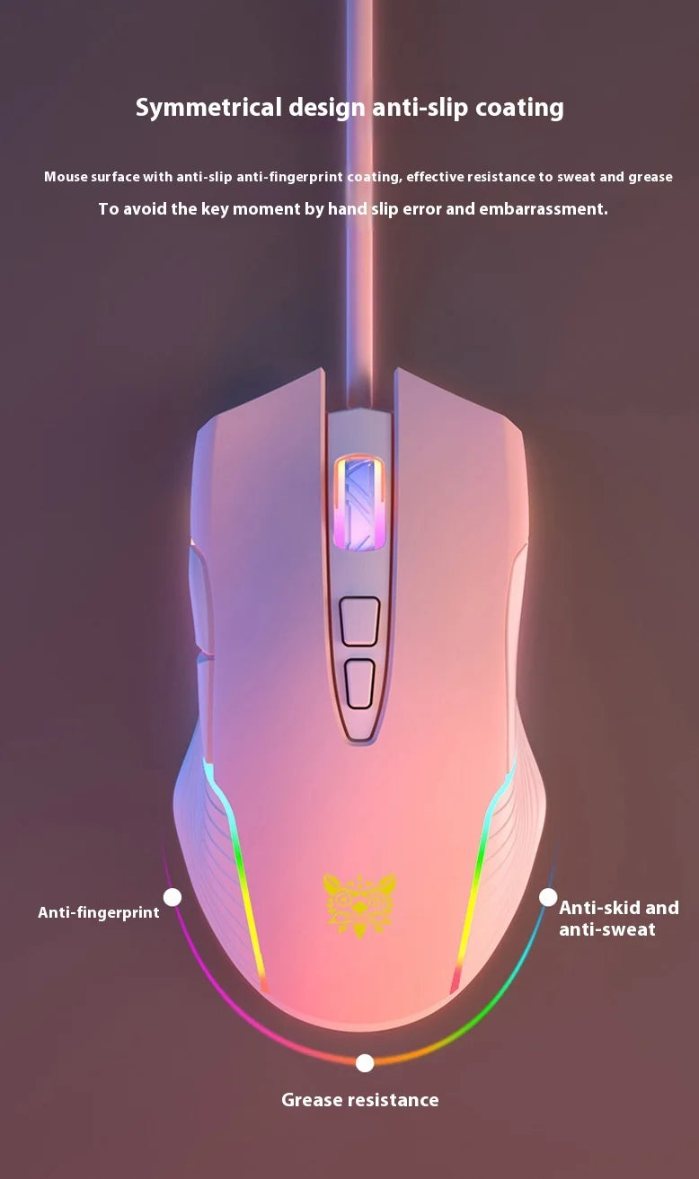 Onikuma CW905 RGB Gaming Mouse  6400 DPI Wired Optical Mouse with Cool Lighting  for Notebook PC Home Office