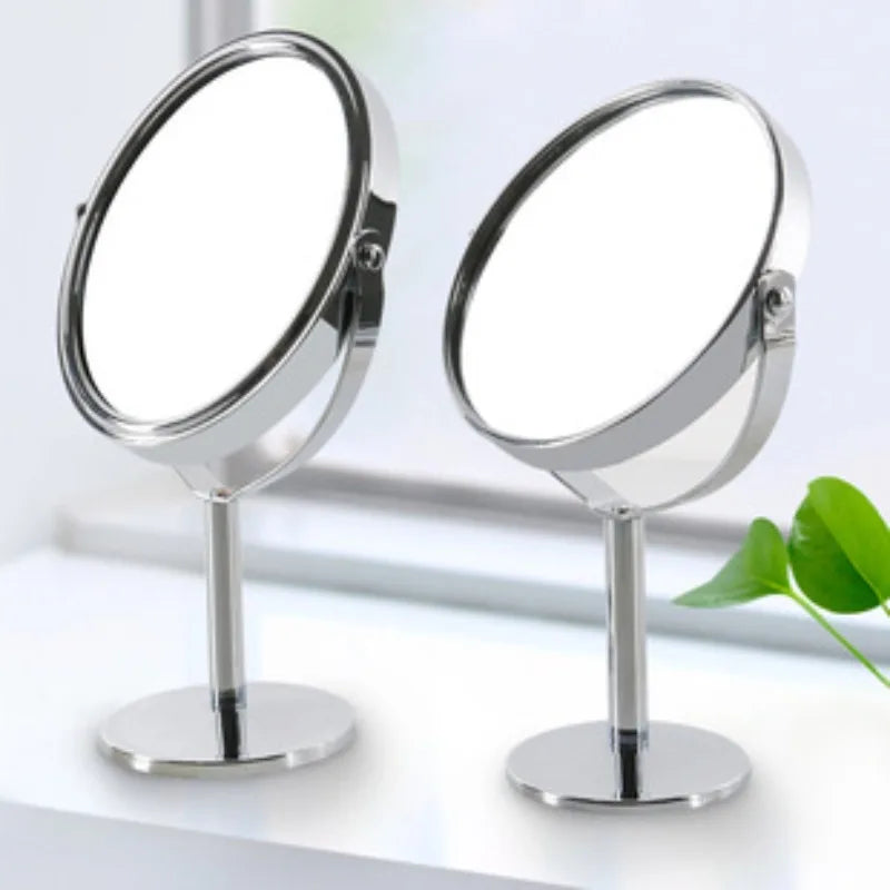 Household Makeup Mirror Circular Portable Double-sided Metal Frame 1:2 Enlarged Desktop 360 Degree Rotating Mirror