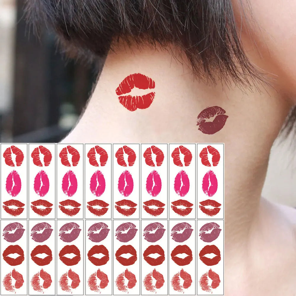 16pcs Lips Tattoo Stickers for Men and Women Valentine's Day Waterproof Red and Purple Lip Fake Tattoo Body Decoration