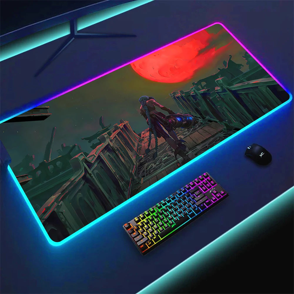 JINX VI RGB Gaming Mouse Pad 900x400mm Anime Arcane Mats League of Legends Gamer Carpet Rug LOL Large Keyboard LED Cool Desk Mat