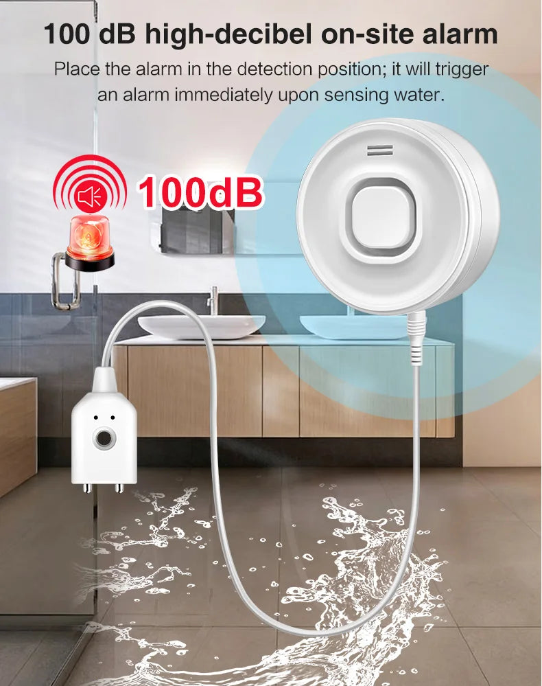 Water Leak Alarm Detector, 100dB Loud Alert Water Sensor, IP55 Waterproof, , Easy Installation for  Home Basement Flood NO Smart