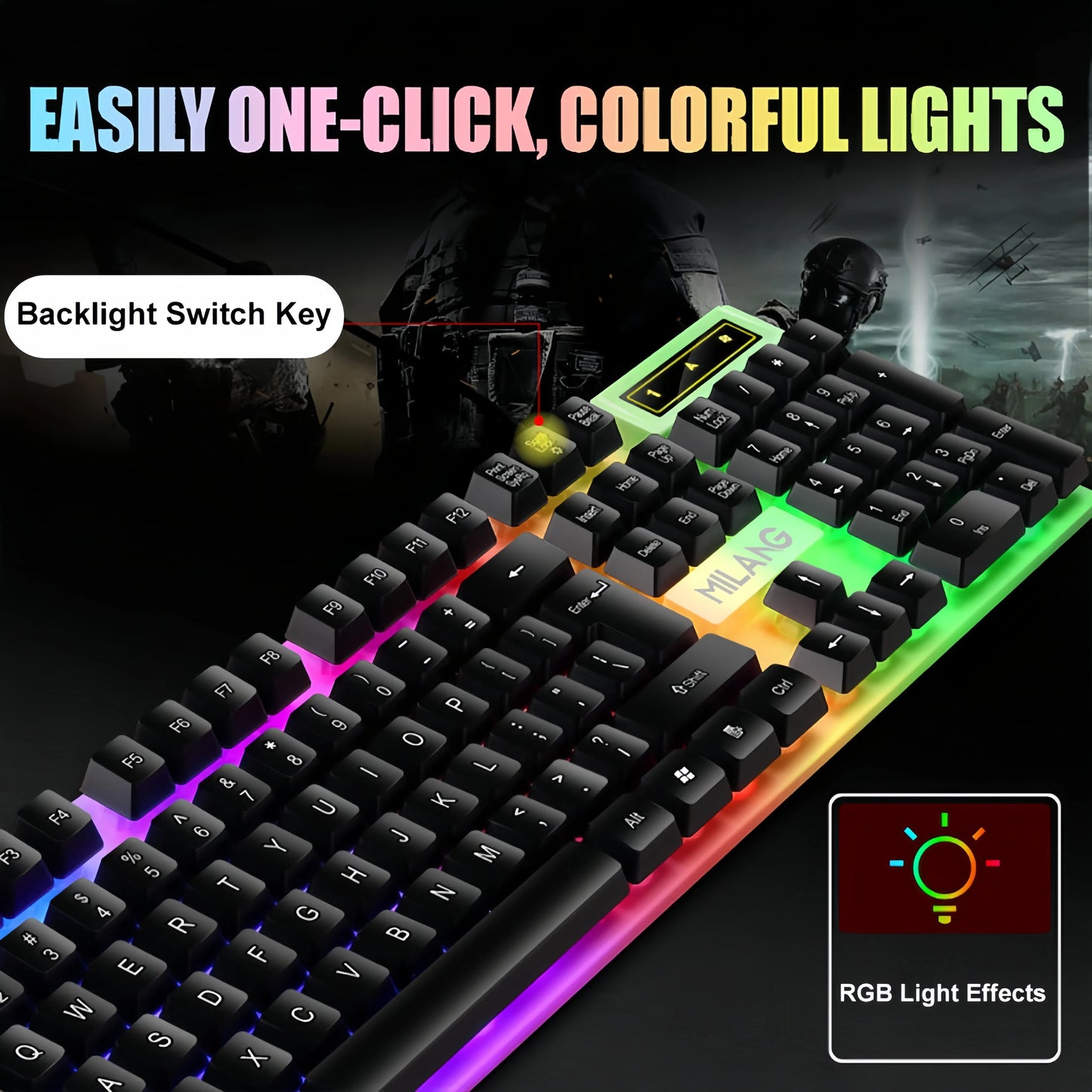 RGB Gaming Keyboard 104 Keys USB Wired Keyboard Standard Keyboard Floating Button Backlit Keyboard for PC Computer Laptop