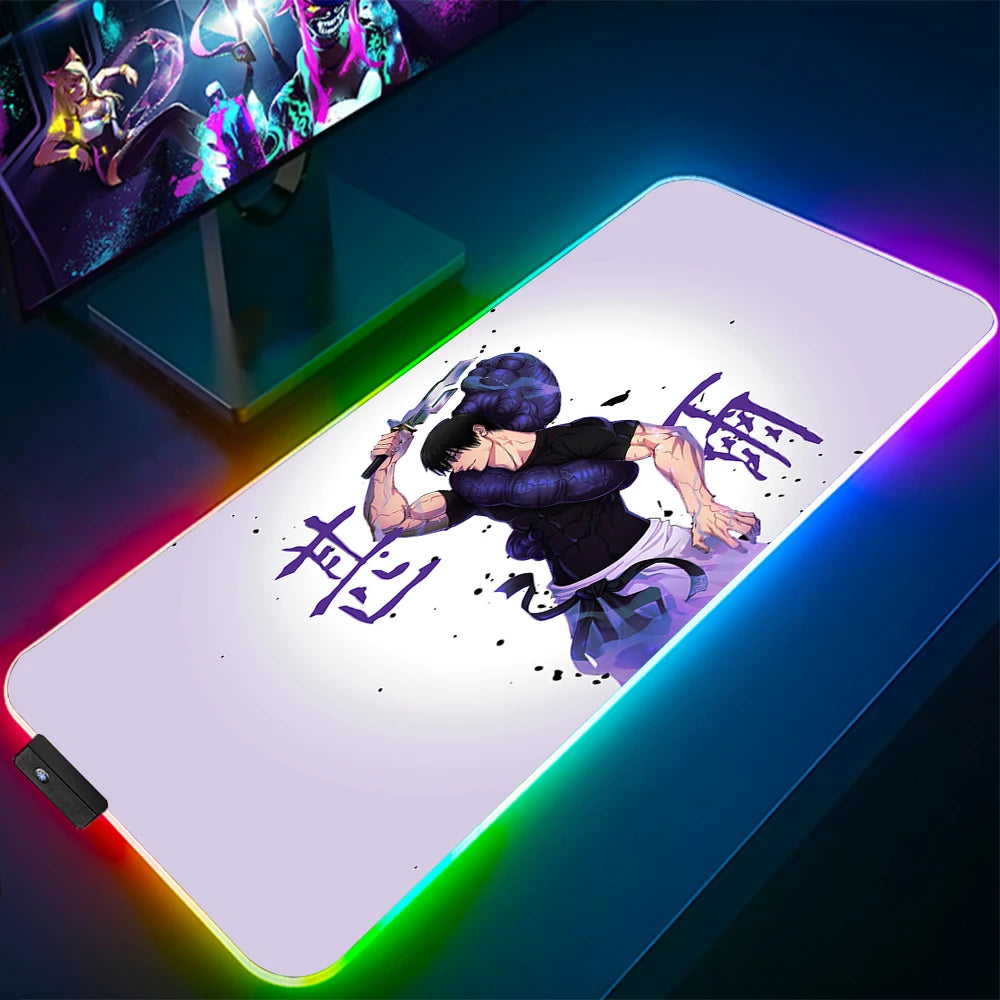 Jujutsu Kaisen Anime RGB Pc Gamer Keyboard Mouse Pad Gojo Satoru Mousepad LED Glowing Mouse Mats Rubber Gaming Computer Mats Xxl