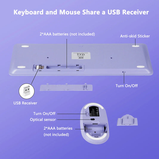 Fashion Keyboard and Mouse Set Wireless PC Gamer Keyboards and Mouse Kit Ultra Thin Office Ergonomic Gaming Keypad Mice Purple