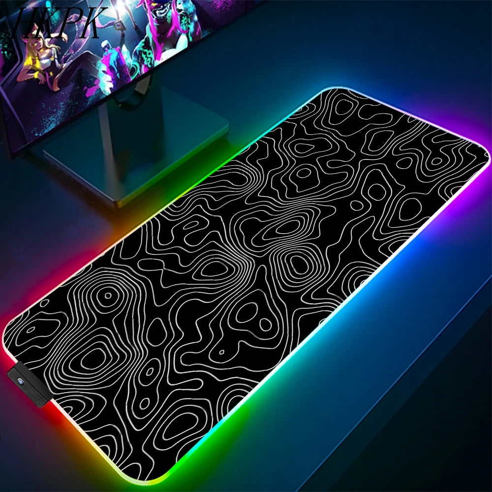 90x40cm Black And White Line RGB Gaming Mouse Pad Large Gamer Big Mouse Mat Computer Gaming Keyboard Desk LED Backlit Mousepad