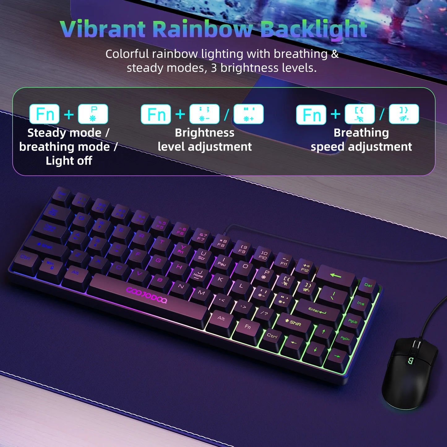GOOJODOQ Mini 60% Gaming Keyboard Portable Wired Portable Wired Mechanical Keyboard RGB Backlit 68 Key Ultra-Compact Keyboard