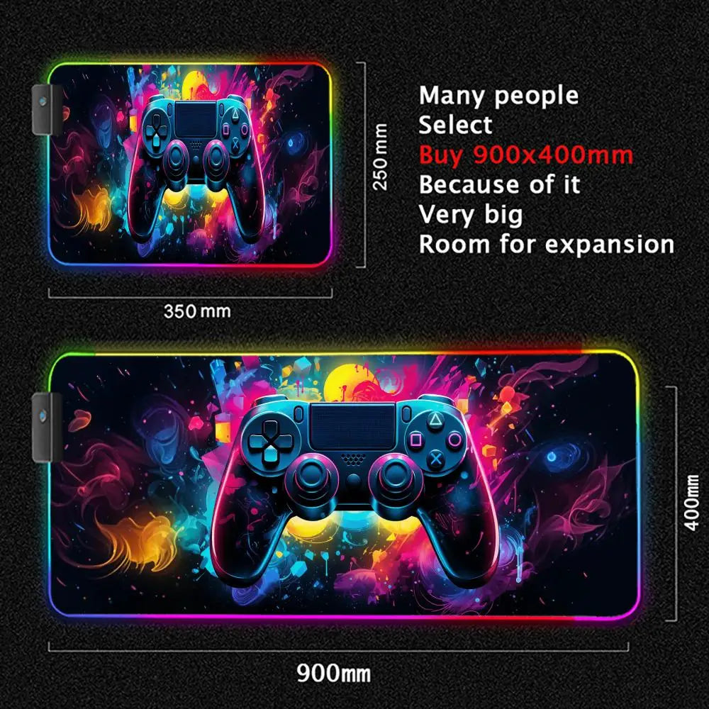 Gamepad pattern Mouse Pad XXL RGB Gaming MousePad HD Gamer Accessories Large LED Light MousePads PC Computer Carpet With Backlit