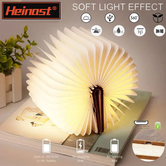 LED Wooden Book Lamp Creative 3D Book Light Folding LED Night Light USB Recharge Decor Bedroom Table Lamp for Kid Brithday Gifts