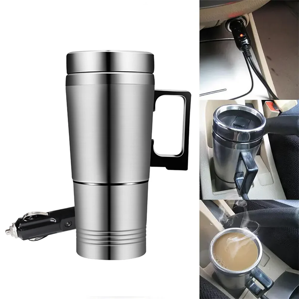 12V/24V Car Electric Heating Mug Water Heater Thermos Stainless Steel Heating Kettle Electric Heating Water Cup Car Water Heater
