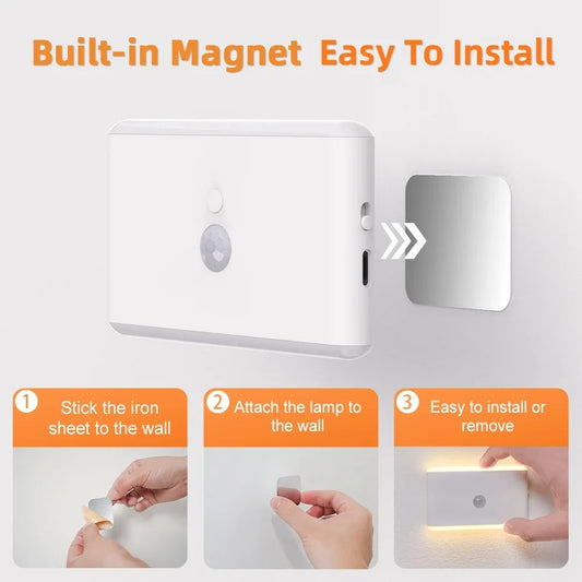 LED Motion Sensor Night Light, 3 Modes Stair Lamp, Dimmable Lighting with Battery, for Indoor Bedroom Cabinet Gift Camping Decor